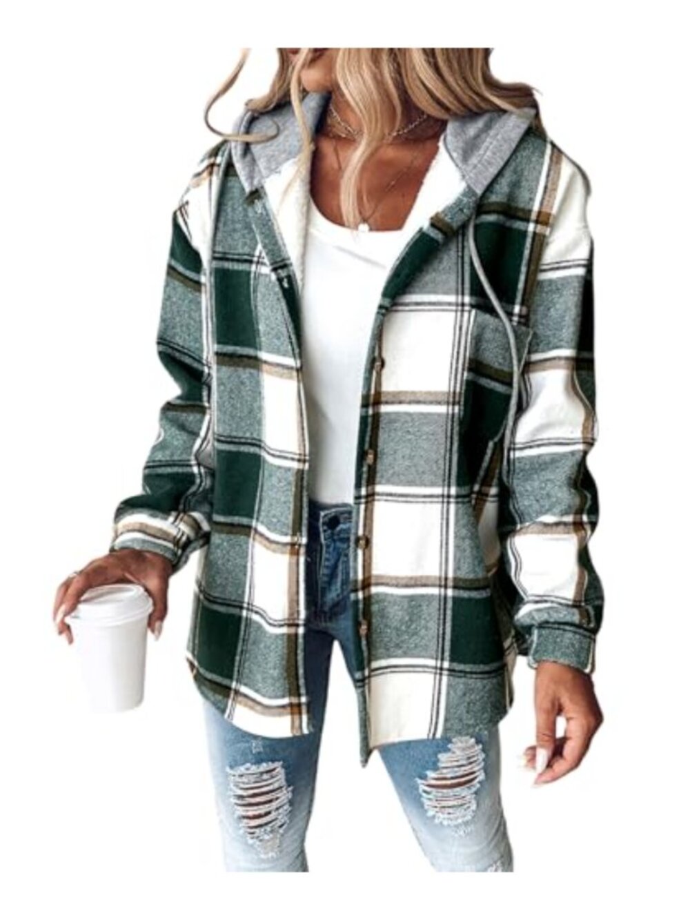 Chicme Plaid Fleece Lined Hooded Shacket Button Down Coat